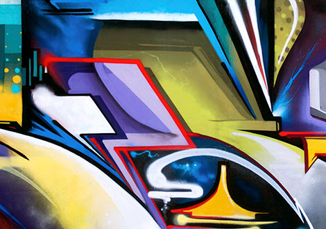 Beispiel Referenzen: Abstraktes Graffiti Wandbild, linke Seite.