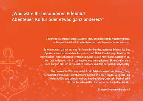 Beispiel für gutes Printdesign: Seite mit Tect einer Broschüre für ein Reisebüro.